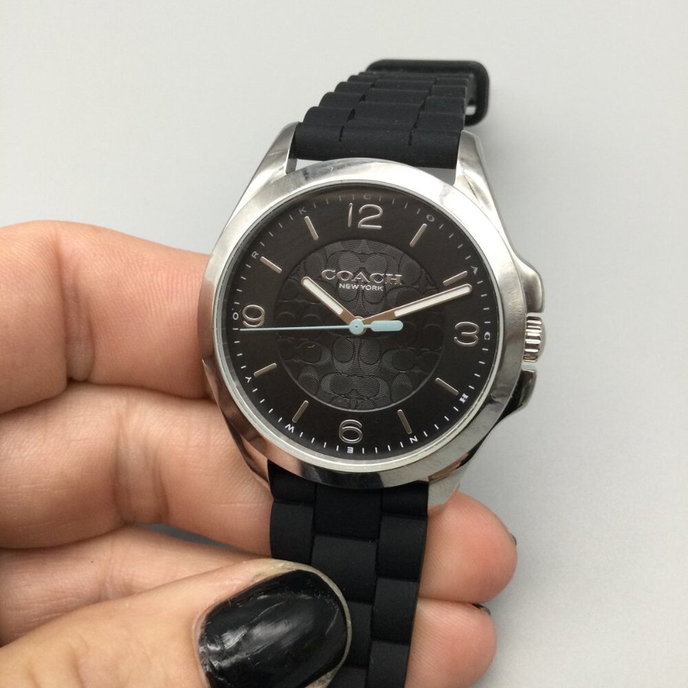 Coach Libby Watch Women 36mm Silver Tone Black Silicone Band 30M - Picture 6 of 15